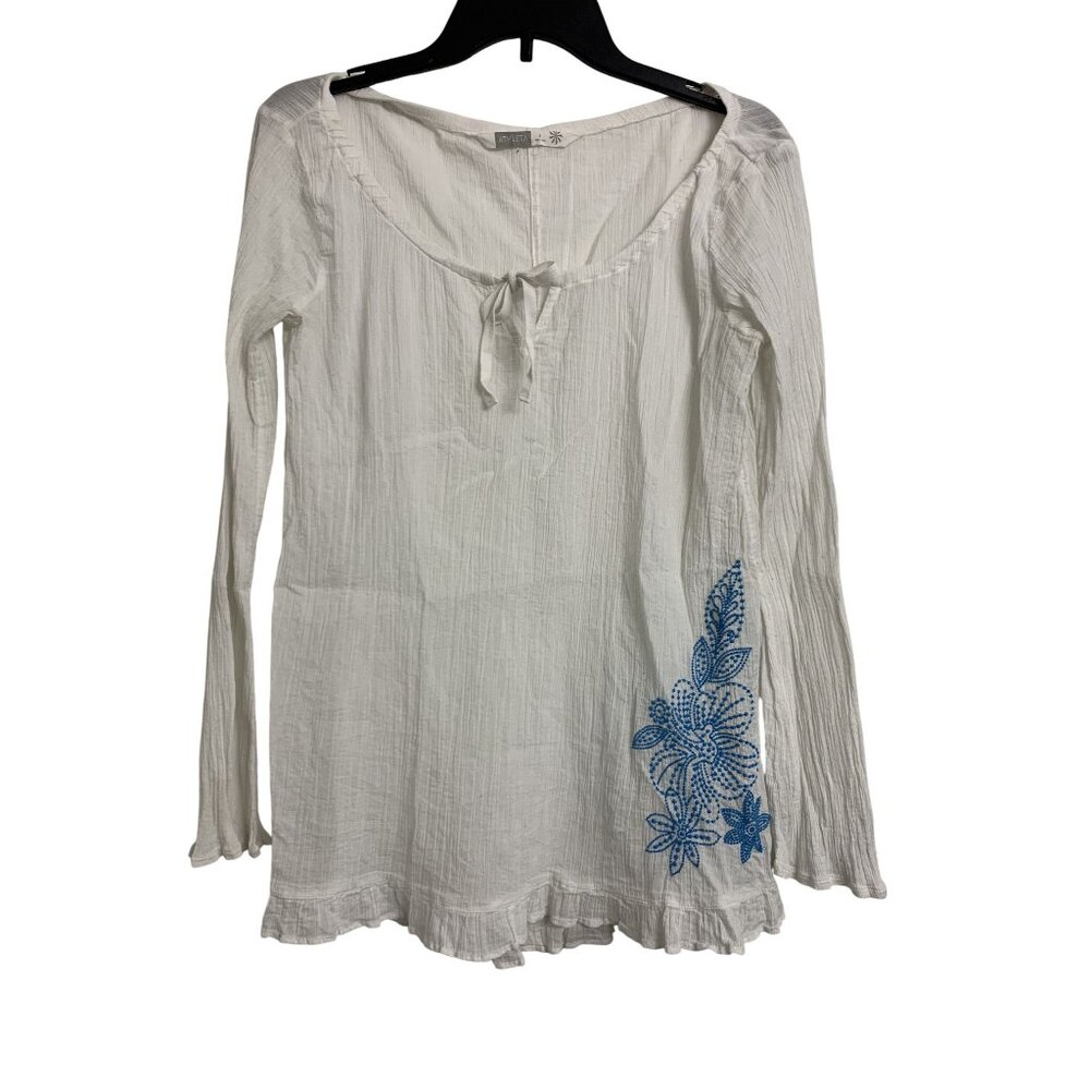 Athleta Embroidered Floral Guzy Cotton Sheer Blouse Size S‎